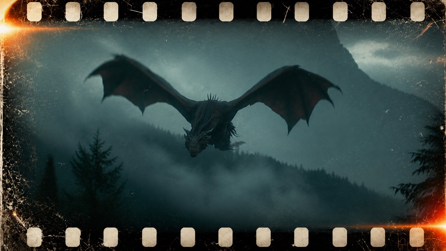 A cinematic frame from a Forward book trailer, shown on film